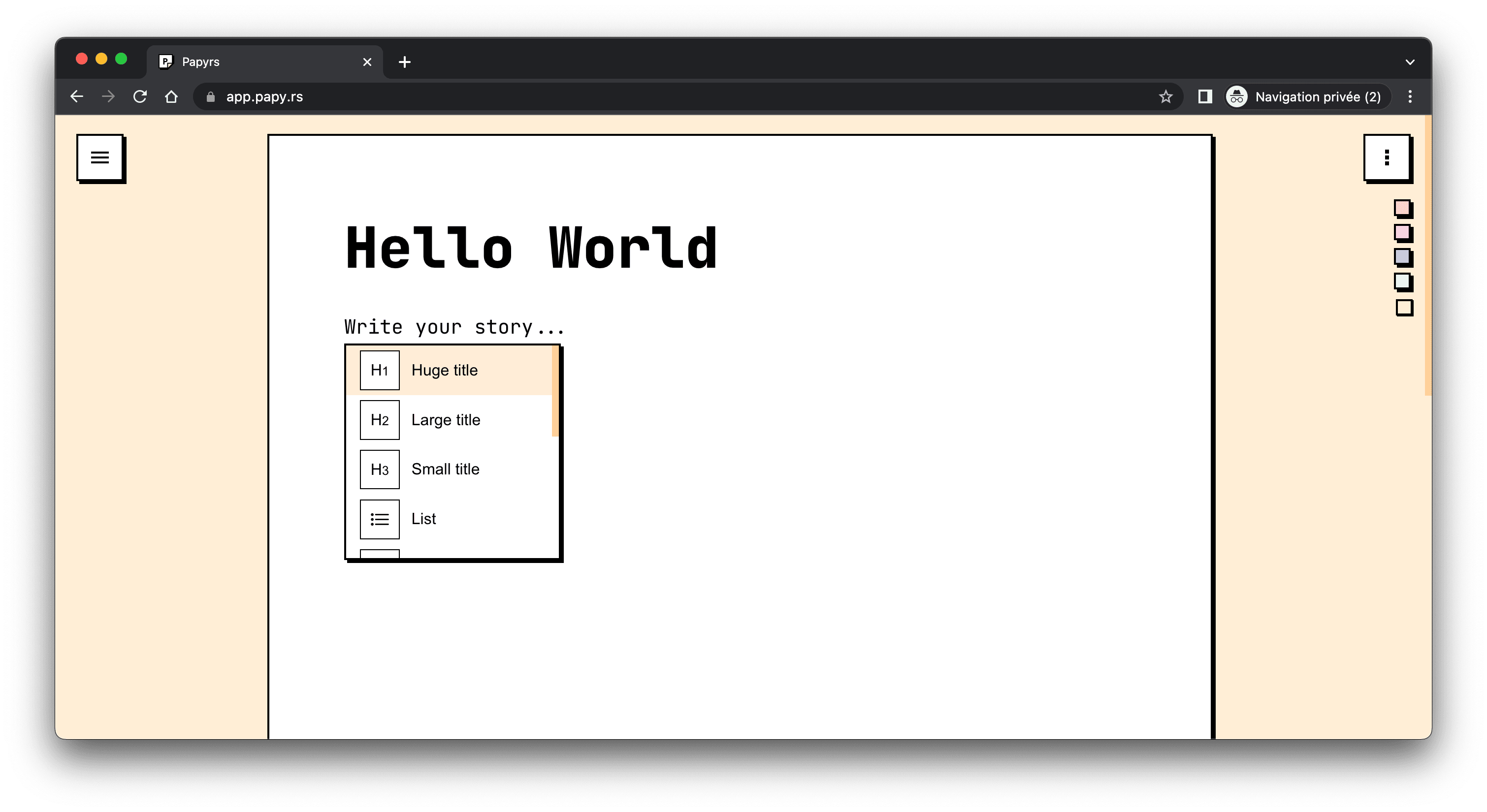 A screenshot of the Papyrs blog editor